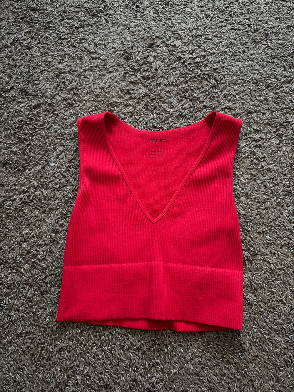 Soft V-Neck Ribbed Red Tank Top